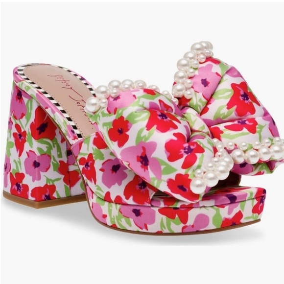 Betsey Johnson Shoes - Betsey Johnson Maccie Floral Bow Heeled Platform Sandals - Pink and Red Size 8